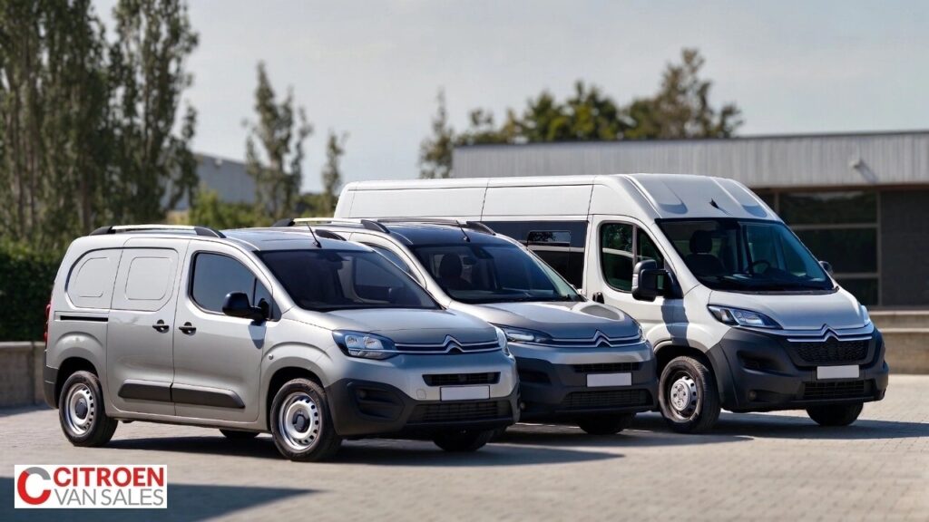 Lineup of small, medium, and large crew cab vans showing rear passenger windows and size differences across the range.